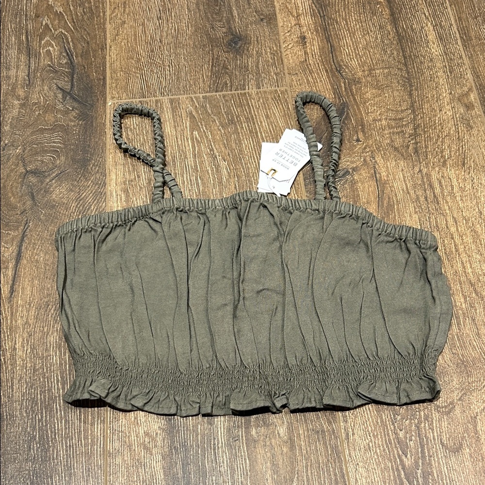American Eagle | Olive Green Smocked Crop Top